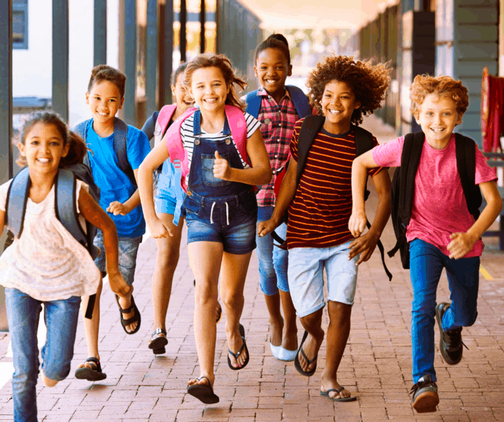 Schoolchildren run to school